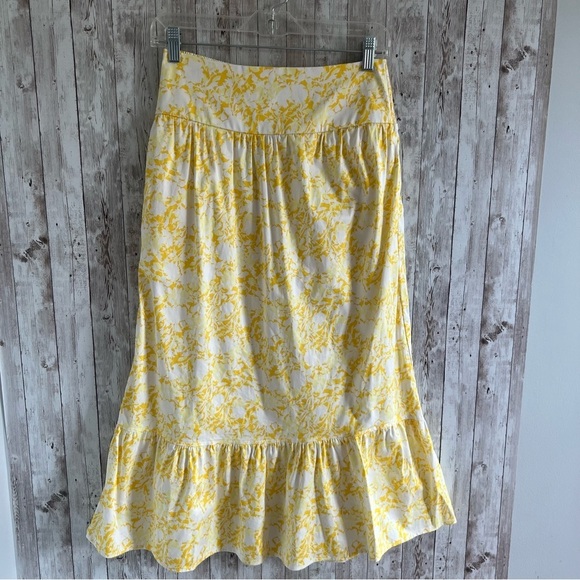 INC International Concepts Yellow Floral Midi Tiered Skirt Petite Small - Picture 4 of 5